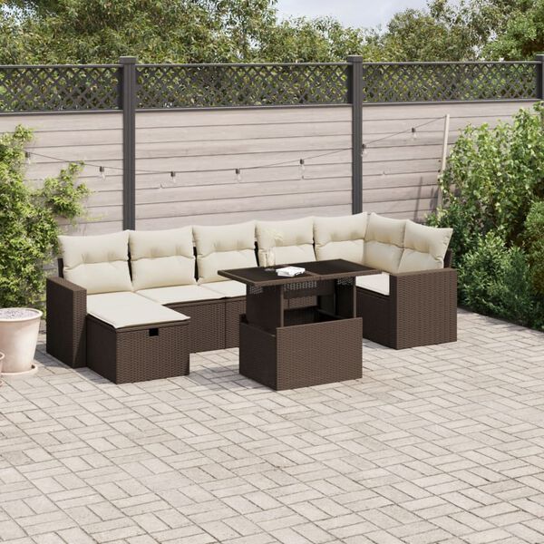 vidaXL Set Divani da Giardino 8 pz con Cuscini Marrone in Polyrattan