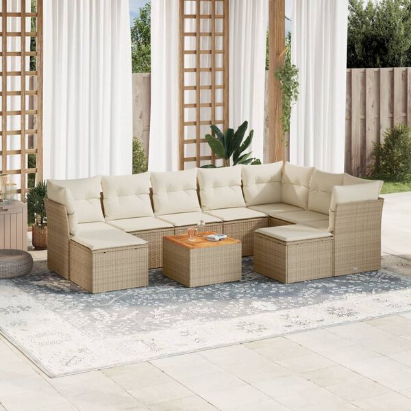vidaXL Set Divano da Giardino 10 pz con Cuscini Beige in Polyrattan