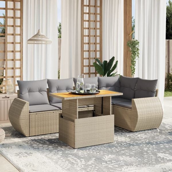 vidaXL Set Divano da Giardino 6 pz con Cuscini Beige in Polyrattan