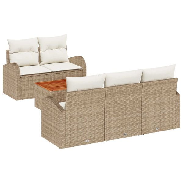 vidaXL Set Divano da Giardino 6 pcs Beige e Crema polyrattan