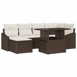 vidaXL Set Divano da Giardino 7 pz Marrone e Crema