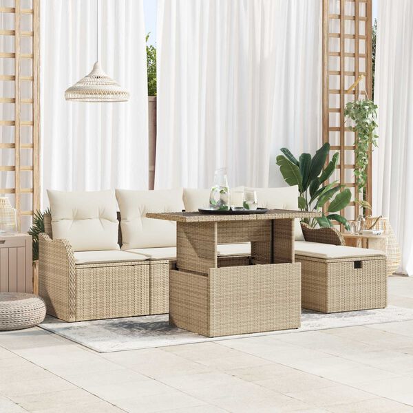 vidaXL Set Divano da Giardino con cuscino 6 pcs Beige Poly Rattan