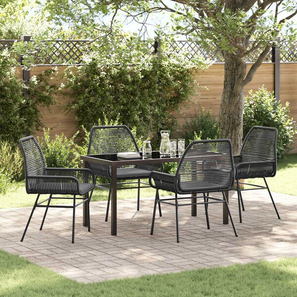 vidaXL Set da Pranzo per Giardino con cuscino 5 pcs Nero polyrattan