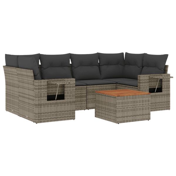 vidaXL Set Divani da Giardino 7 pz con Cuscini Grigio in Polyrattan