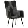 vidaXL Poltrona Wingback Nera e Grigia in Vera Pelle