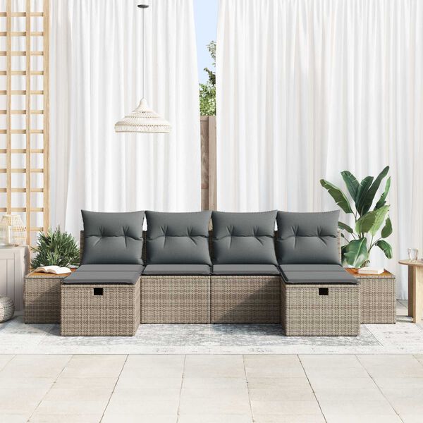 vidaXL Set Divano da Giardino con cuscino 6 pcs Grigio polyrattan