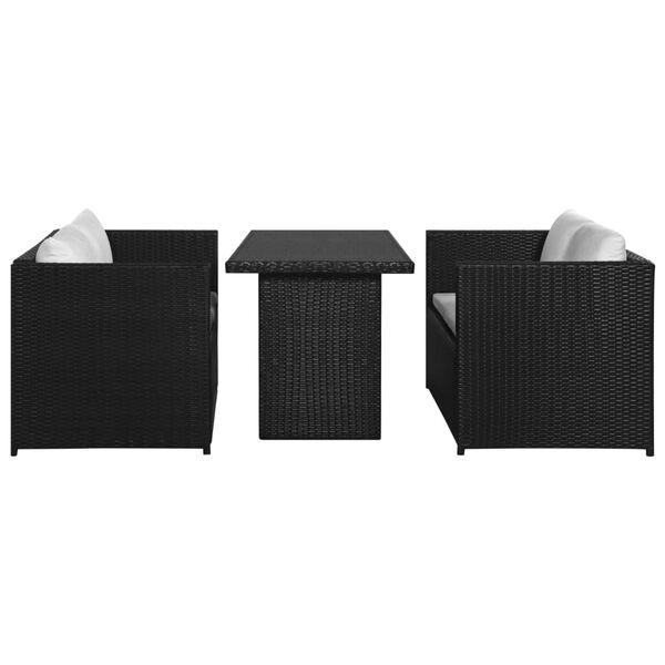 vidaXL Set Divani da Giardino 3 pz con Cuscini in Polyrattan Nero