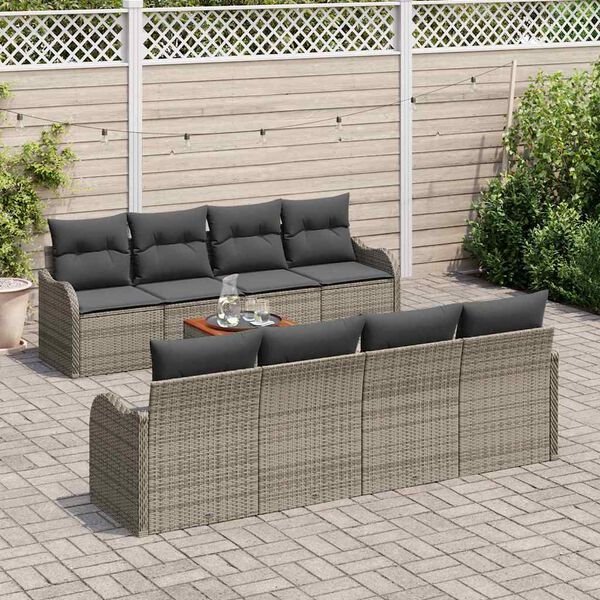 vidaXL Set Divano da Giardino 9 pcs Grigio Poly Rattan