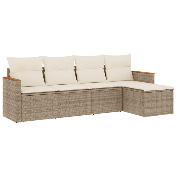 vidaXL Set Divano da Giardino 5 pz con Cuscini Beige in Polyrattan