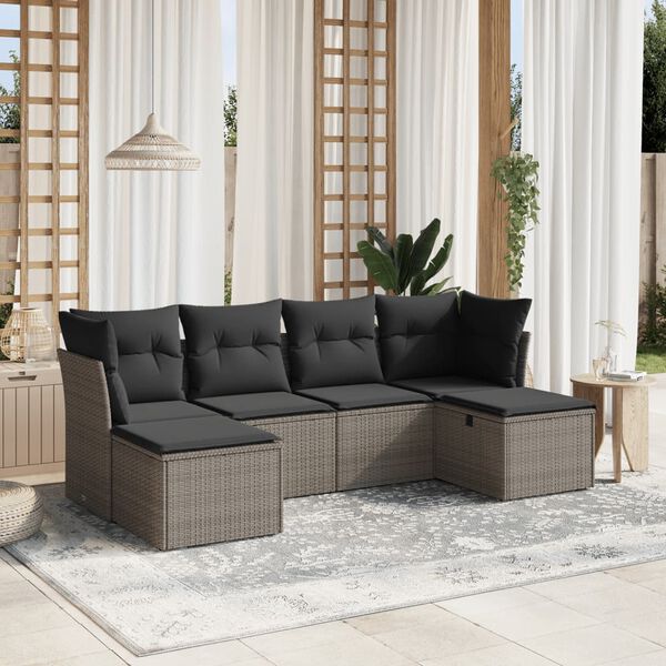 vidaXL Set Divano da Giardino 6 pz con Cuscini Grigio in Polyrattan