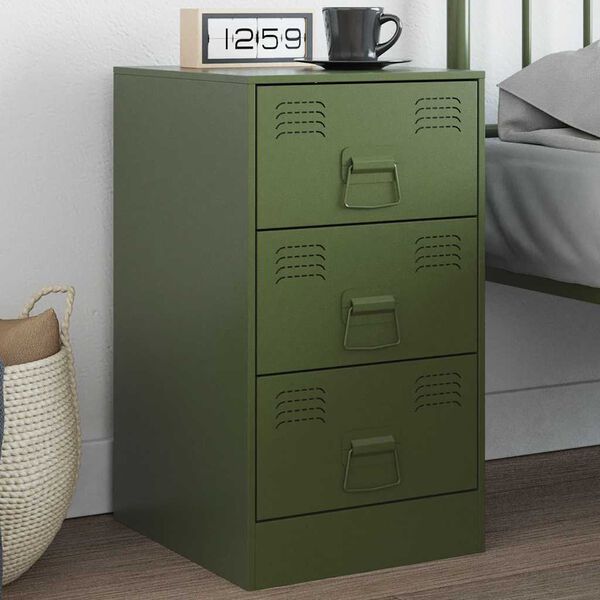 vidaXL Comodino Verde Oliva 34,5x39x62 cm in Acciaio