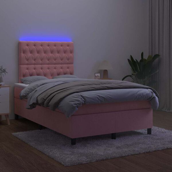 vidaXL Letto a Molle con Materasso e LED Rosa 120x190 cm in Velluto