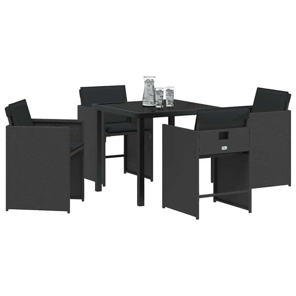 vidaXL Set da Pranzo per Giardino 5 pcs Nero polyrattan