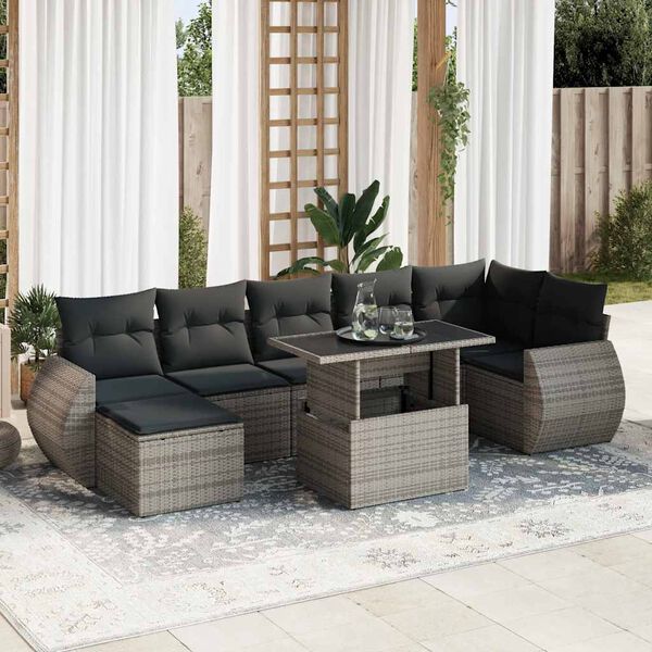 vidaXL Set Divano da Giardino 8 pz con Cuscini Grigio in Polyrattan