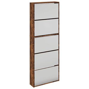 vidaXL Scarpiera con Specchio a 5 Livelli Rovere Fumo 63x17x169,5 cm