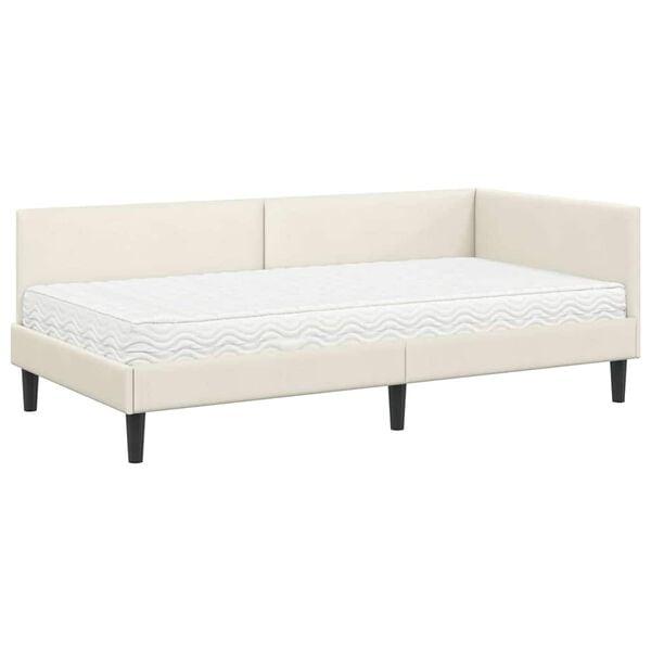 vidaXL Struttura Letto Angolare con Materasso 2 pcs Crema Velluto