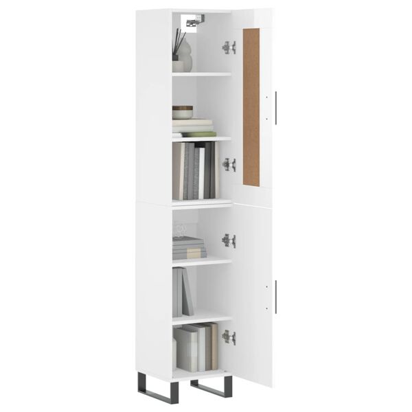 vidaXL Credenza 34,5x34x180 cm in Legno Multistrato Bianco Lucido