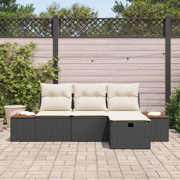 vidaXL Set Divano da Giardino con cuscino 4 pcs Nero polyrattan