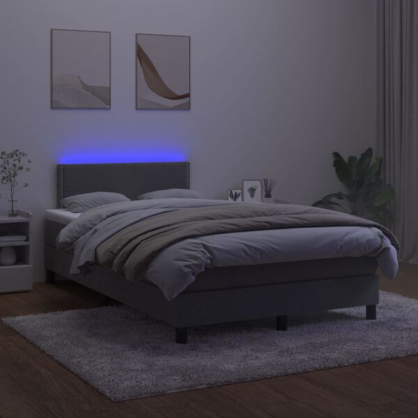 vidaXL Letto a Molle con Materasso e LED Grigio Scuro 120x200 cm
