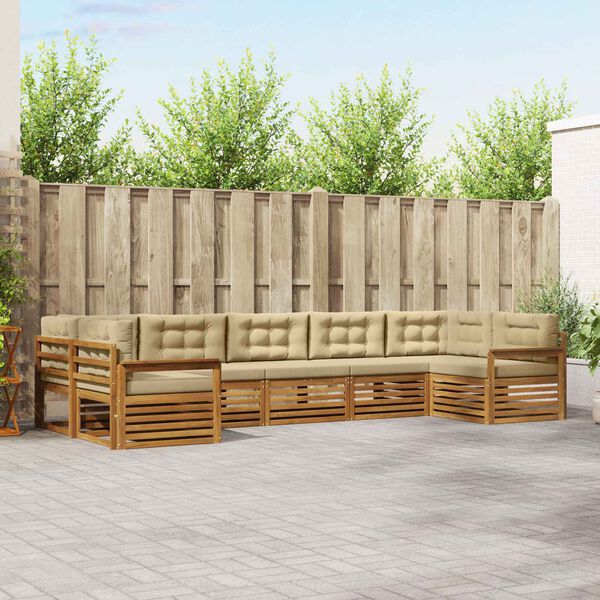 vidaXL Set divani 7 pcs Naturale e Beige Legno di Acacia Massello