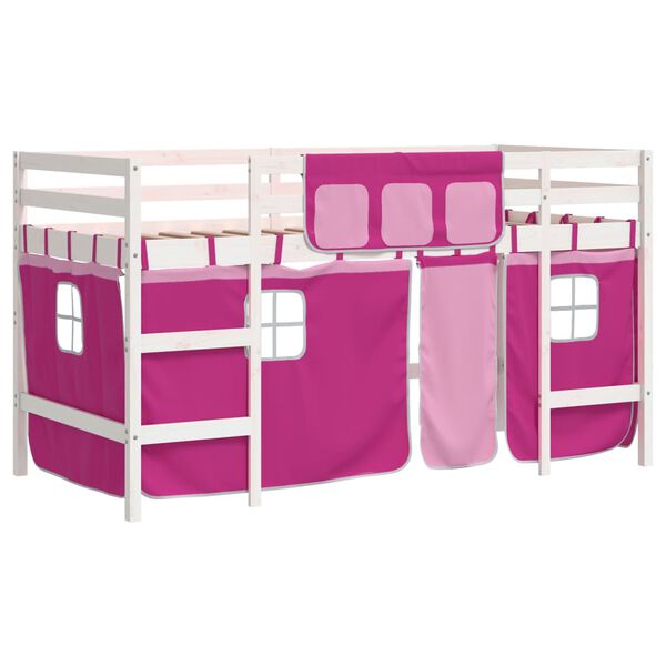 vidaXL Letto a Soppalco con Tende Bambini Rosa 80x200 cm Massello Pino