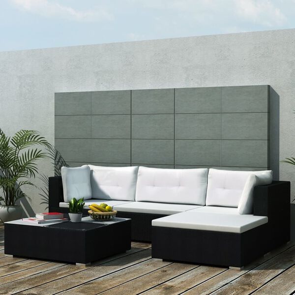 vidaXL Set Divani da Giardino 5 pz con Cuscini in Polyrattan Nero