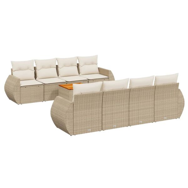 vidaXL Set Divano da Giardino 9 pz con Cuscini Beige in Polyrattan