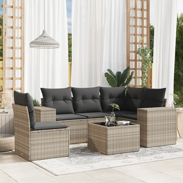 vidaXL Set Divano da Giardino 6pz con Cuscini Grigio Chiaro Polyrattan