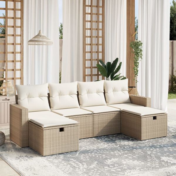 vidaXL Set Divano da Giardino 6 pz con Cuscini Beige in Polyrattan
