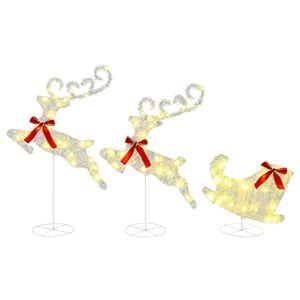 vidaXL Renna di Natale con slitta 3 pz 72 LED Bianco caldo