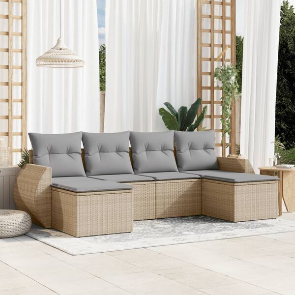 vidaXL Set Divano da Giardino 6 pz con Cuscini Beige in Polyrattan