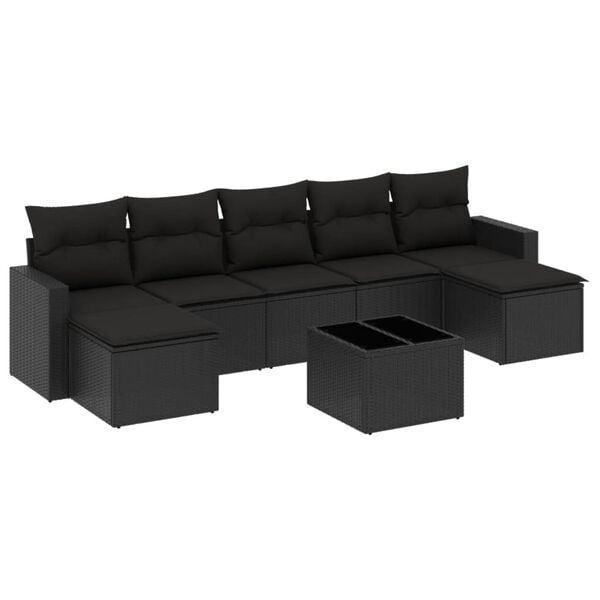 vidaXL Set Divani da Giardino con Cuscini 8 pz Nero in Polyrattan