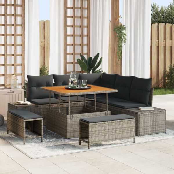 vidaXL Set Divano da Giardino con cuscino 8 pcs Grigio Poly Rattan