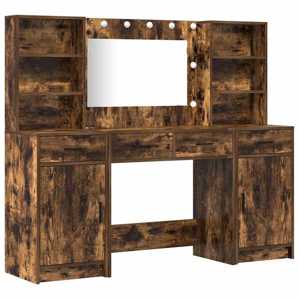 vidaXL Set da tavolo da trucco con LED con cassetto 3 pcs Rovere fum&eacute;