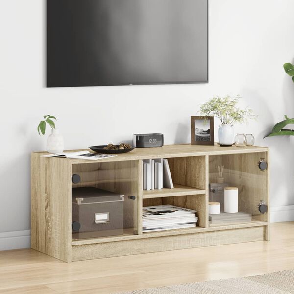 vidaXL Mobile Porta TV con Ante in Vetro Rovere Sonoma 102x37x42 cm