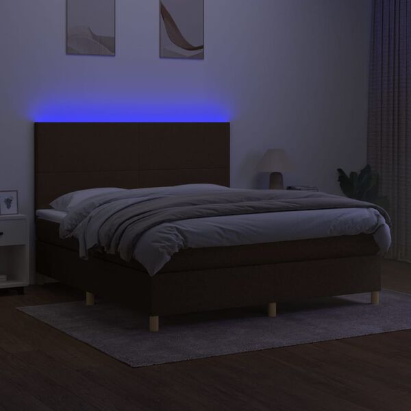 vidaXL Letto a Molle Materasso e LED Marrone Scuro 160x200 cm Tessuto