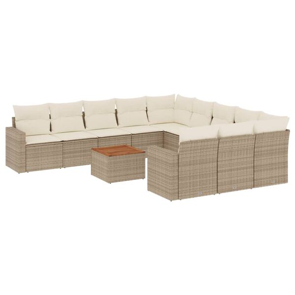 vidaXL Set Divani da Giardino 12 pz con Cuscini Beige in Polyrattan