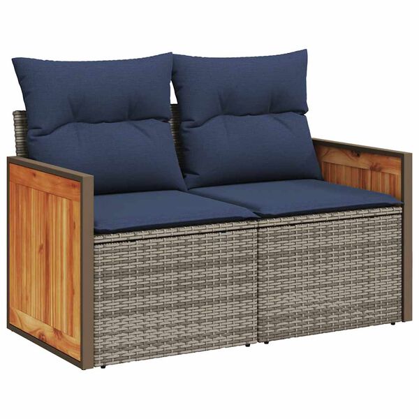 vidaXL Set Divano da Giardino 9pz con Cuscini Grigio Polyrattan Acacia