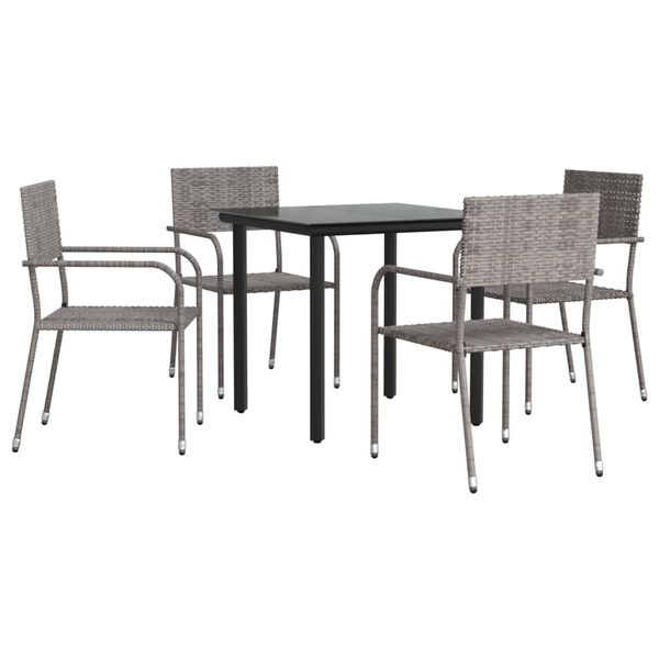 vidaXL Set da Pranzo da Giardino 5 pz Nero Grigio Polyrattan e Acciaio
