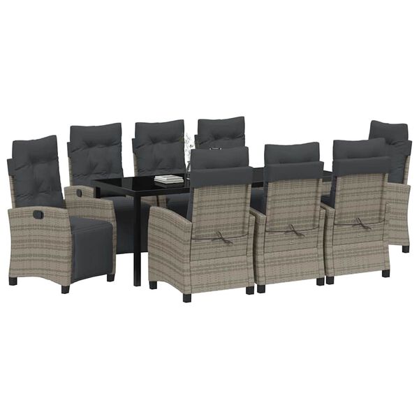 vidaXL Set da Pranzo per Giardino con cuscino 9 pcs Grigio polyrattan