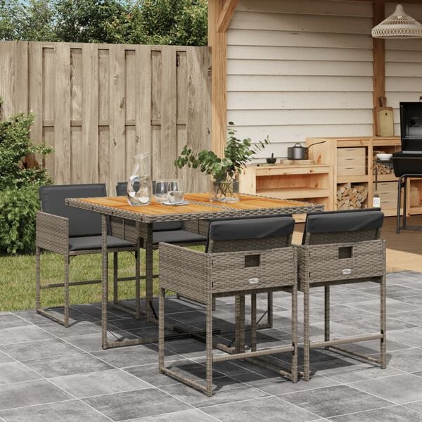 vidaXL Set da Pranzo da Giardino 5 pz con Cuscini in Polyrattan Grigio