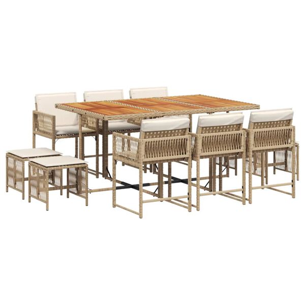 vidaXL Set da Pranzo da Giardino 11 pz con Cuscini Beige in Polyrattan
