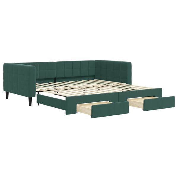 vidaXL Divano Letto Estraibile Cassetti Verde Scuro 100x200cm Velluto