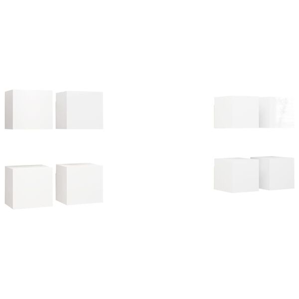 vidaXL Mobili Porta TV a Parete 8 pz Bianco Lucido 30,5x30x30 cm