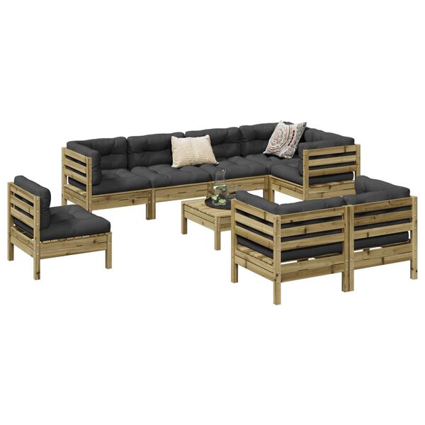 vidaXL Set Divani da Giardino 9pz con Cuscini Legno Impregnato di Pino
