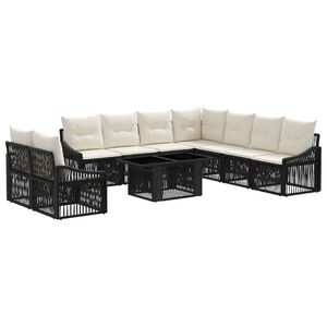 vidaXL Set Divano da Giardino 10 pz Nero e Bianco Crema polyrattan