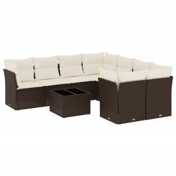 vidaXL Set Divani da Giardino 9pz con Cuscini Marrone in Polyrattan