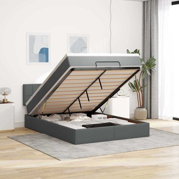 vidaXL Pouf Letto con Materasso e LED Nero 140x200 cm in Tessuto