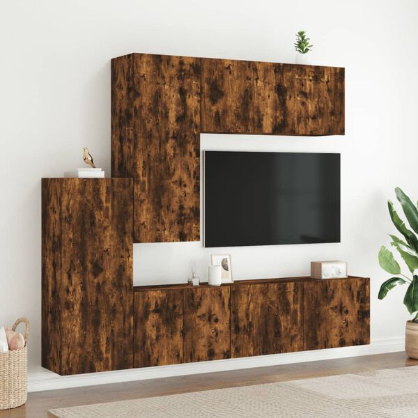 vidaXL Mobili TV a Muro 5pz Rovere Fumo in Legno Multistrato