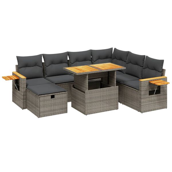 vidaXL Set Divano da Giardino 8 pz con Cuscini Grigio in Polyrattan